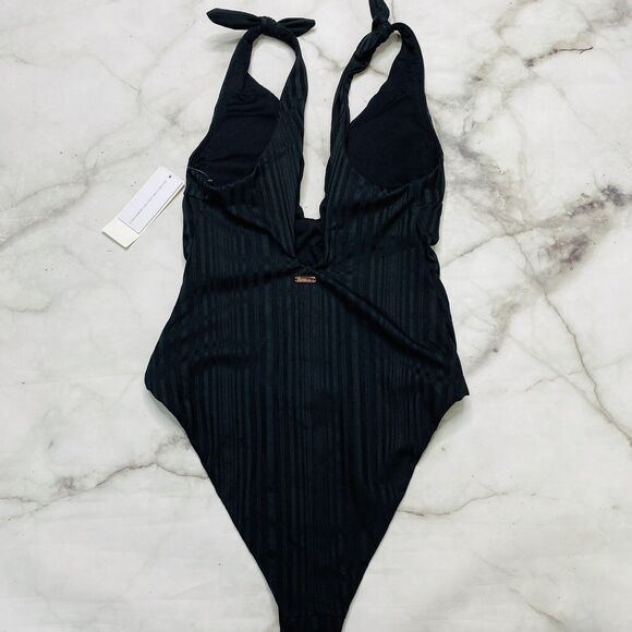 Raisins Juniors' Beach Cove Cheeky Textured Plunging One-Piece Black XL New - Picture 4 of 6